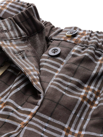 Women's Brown Check Tapered Twill Pants