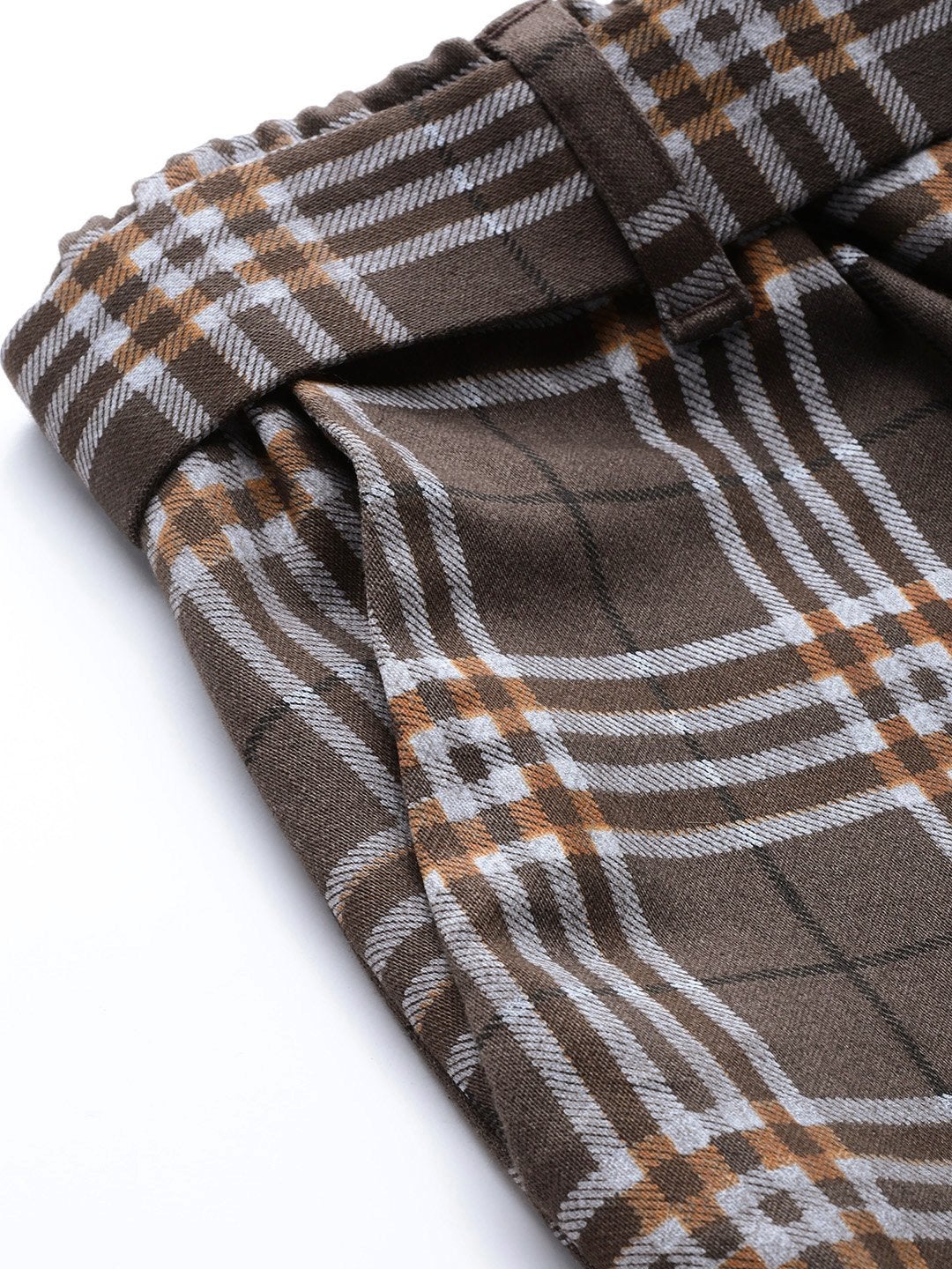 Women's Brown Check Tapered Twill Pants