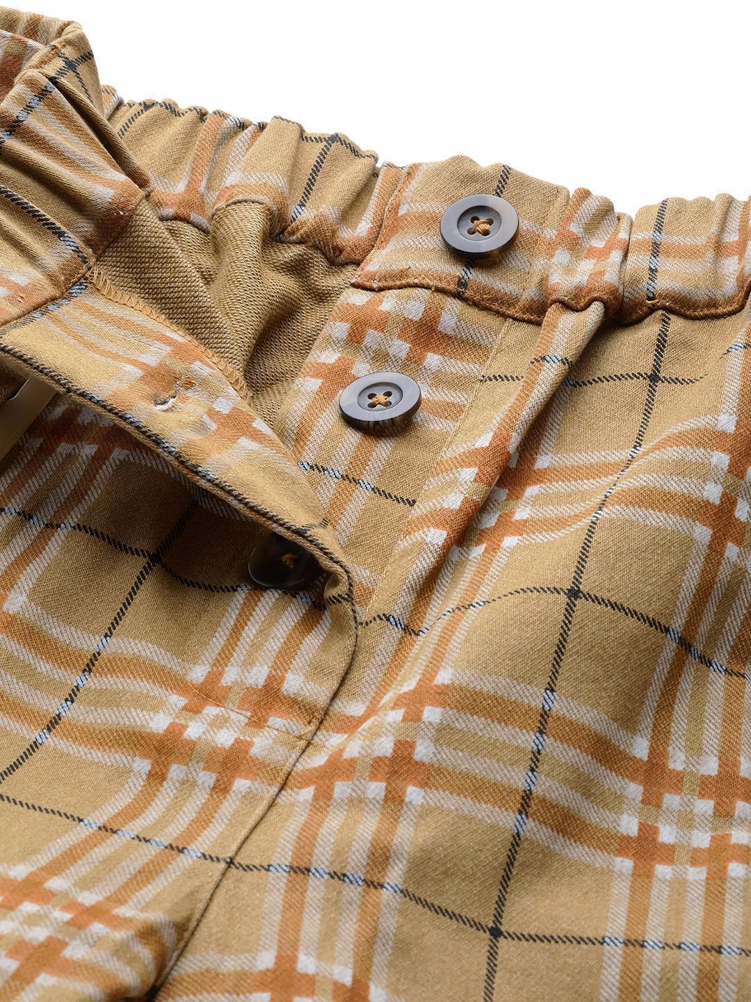 Women's Beige Check Tapered Twiil Pants