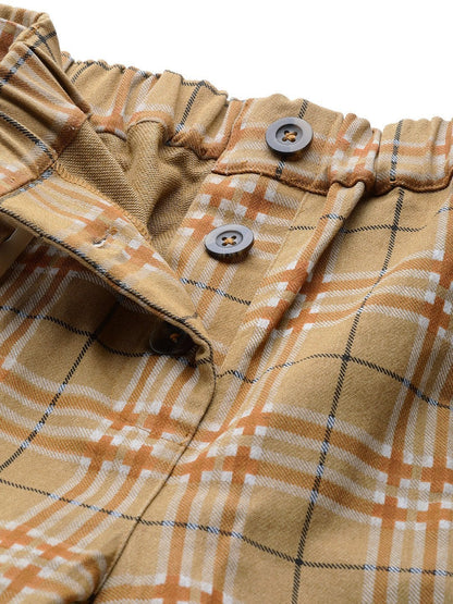 Women's Beige Check Tapered Twiil Pants