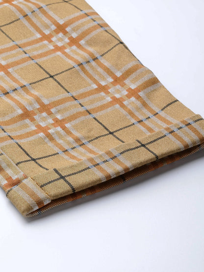 Women's Beige Check Tapered Twiil Pants