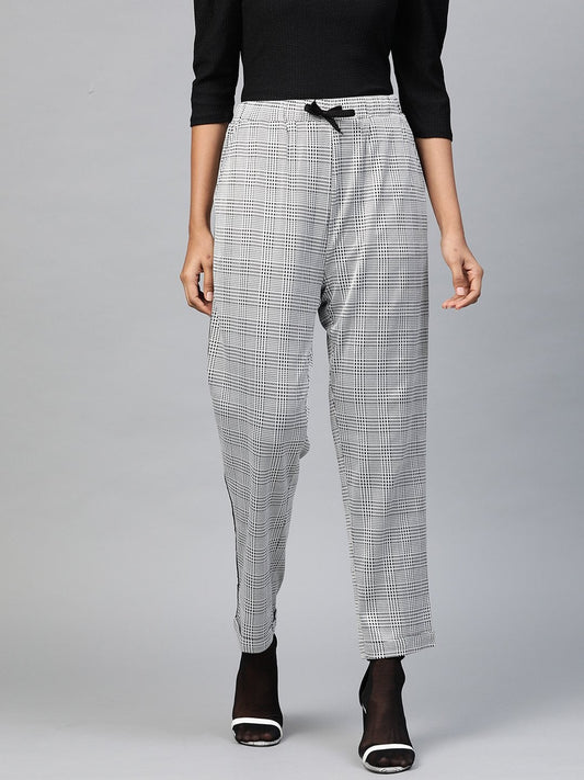 Women's Grey Check Side Tape Jacquard Pants
