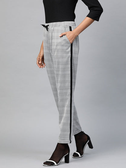 Women's Grey Check Side Tape Jacquard Pants