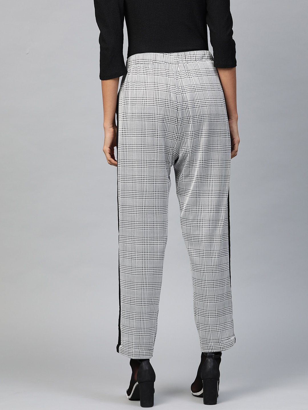 Women's Grey Check Side Tape Jacquard Pants