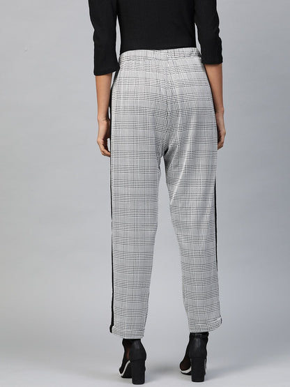 Women's Grey Check Side Tape Jacquard Pants
