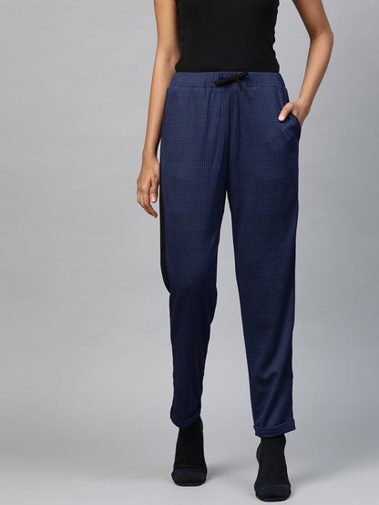Women's Navy Check Side Tape Jacquard Pants