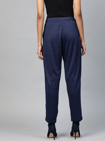 Women's Navy Check Side Tape Jacquard Pants