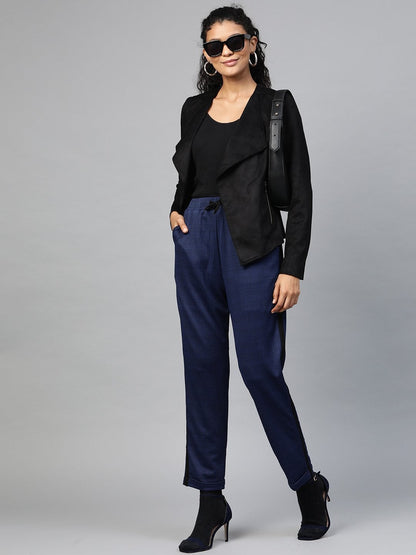 Women's Navy Check Side Tape Jacquard Pants