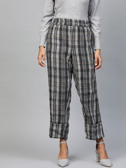 Women's Grey Check Roll Up Trousers