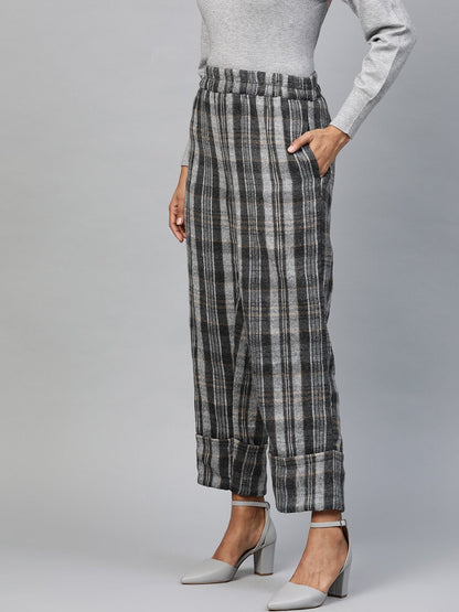 Women's Grey Check Roll Up Trousers