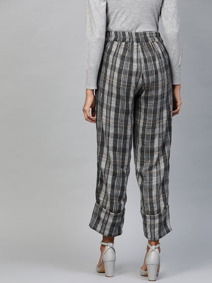 Women's Grey Check Roll Up Trousers