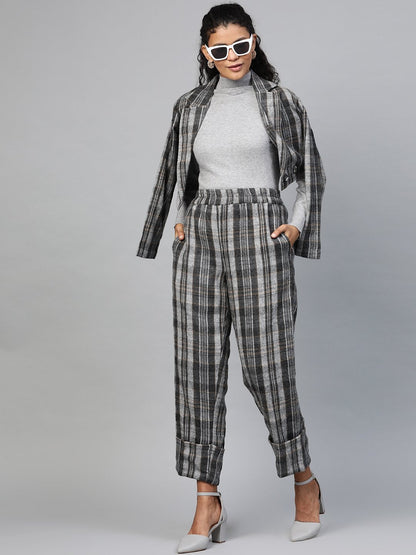 Women's Grey Check Roll Up Trousers