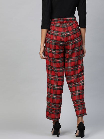 Women's Red Check Roll Up Trousers
