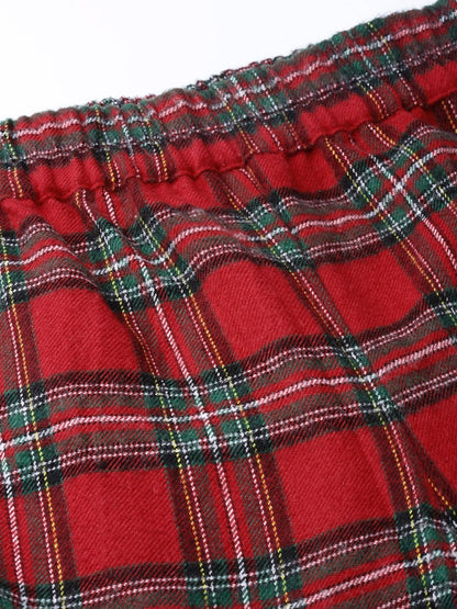 Women's Red Check Roll Up Trousers