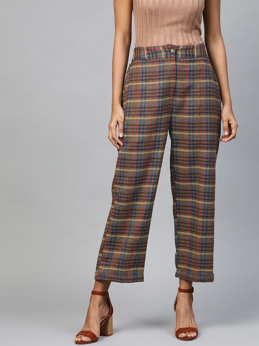 Women's Multicolor Jacquard Check Tapered Pants