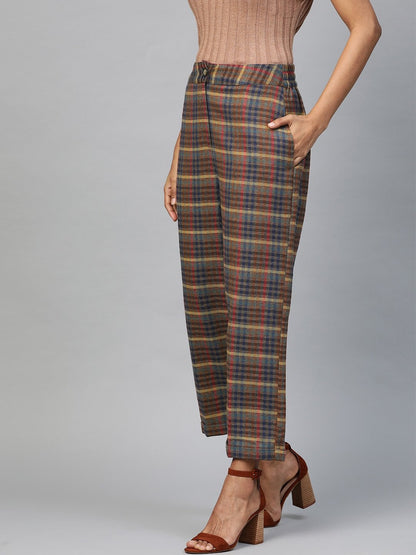 Women's Multicolor Jacquard Check Tapered Pants