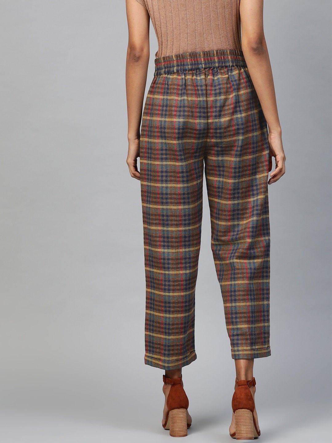 Women's Multicolor Jacquard Check Tapered Pants