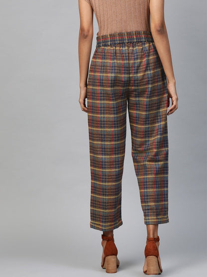 Women's Multicolor Jacquard Check Tapered Pants