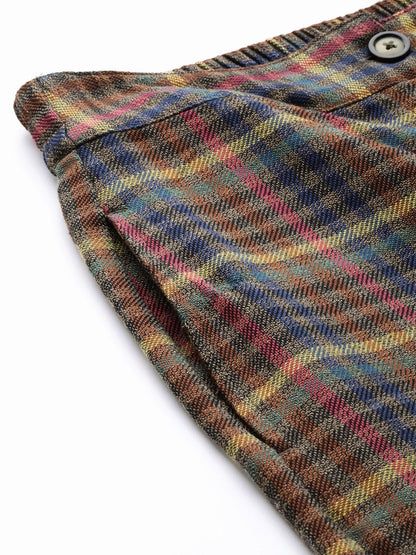Women's Multicolor Jacquard Check Tapered Pants