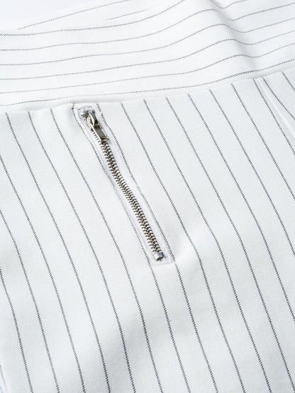 Women's White Side Zipper Striped Jeggings