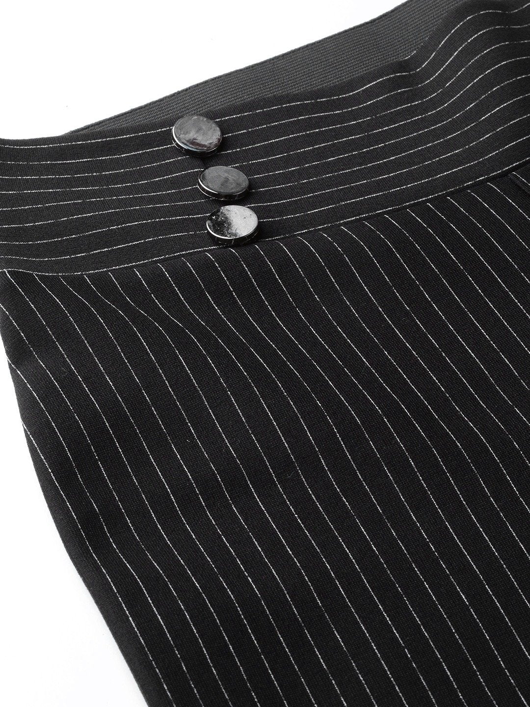 Women's Black High Waist Show Elastic Striped Jeggings
