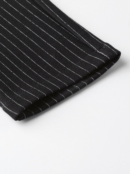 Women's Black High Waist Show Elastic Striped Jeggings