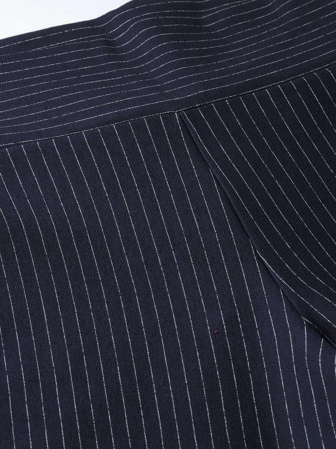Women's Navy Zipper-At-Hem Striped Jeggings