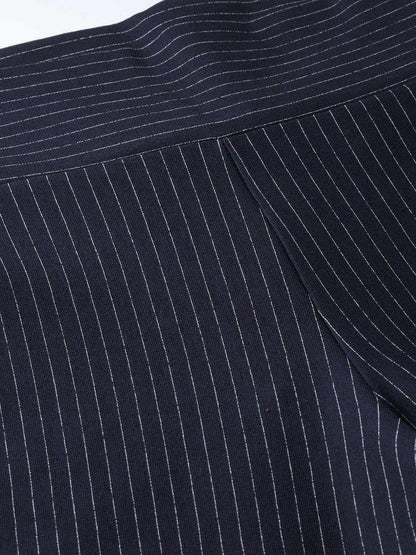 Women's Navy Zipper-At-Hem Striped Jeggings