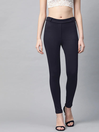 Women's Navy Mock Fly Jeggings