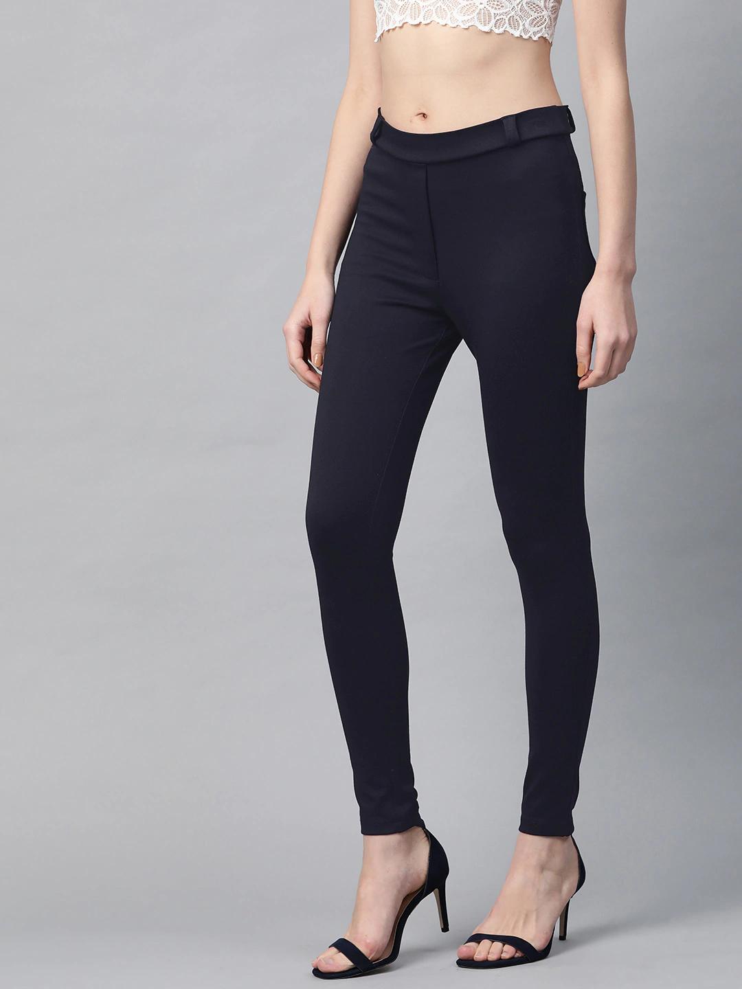 Women's Navy Mock Fly Jeggings