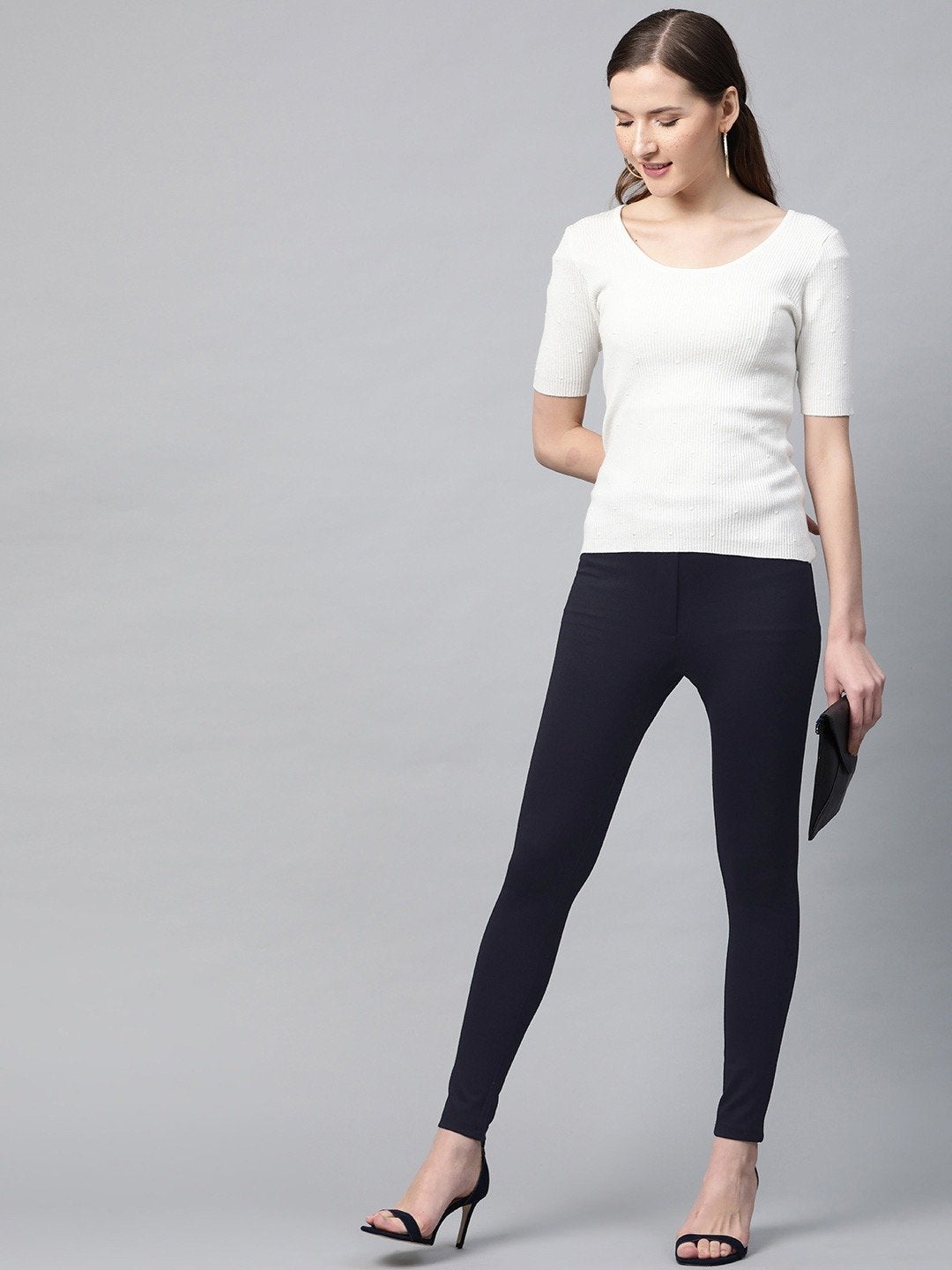 Women's Navy Mock Fly Jeggings