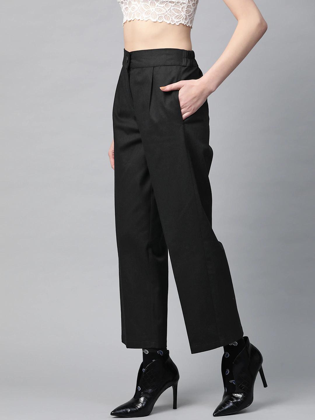 Women's Black Twill Tapered Pants