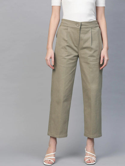 Women's Beige Twill Tapered Pants