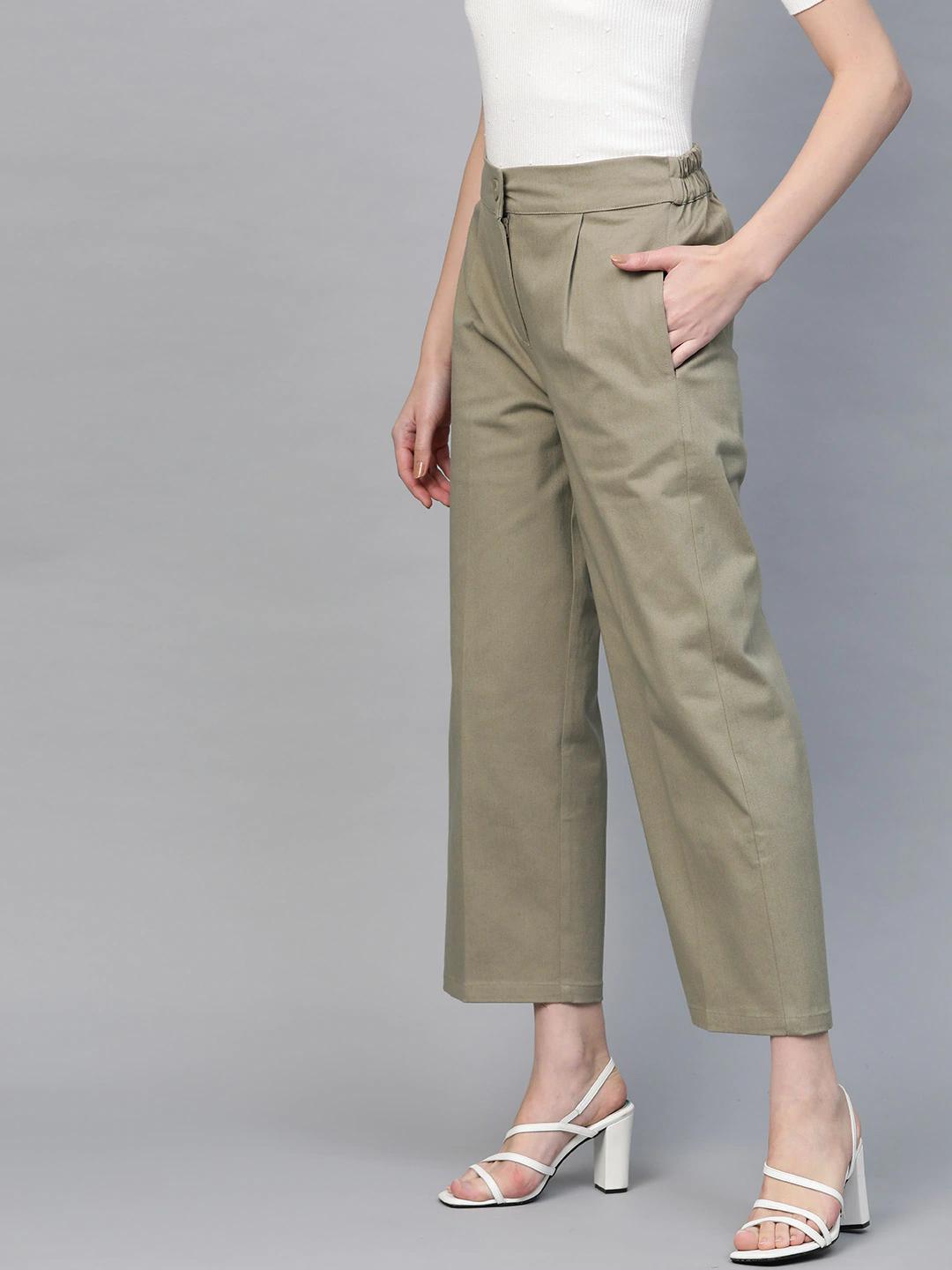Women's Beige Twill Tapered Pants