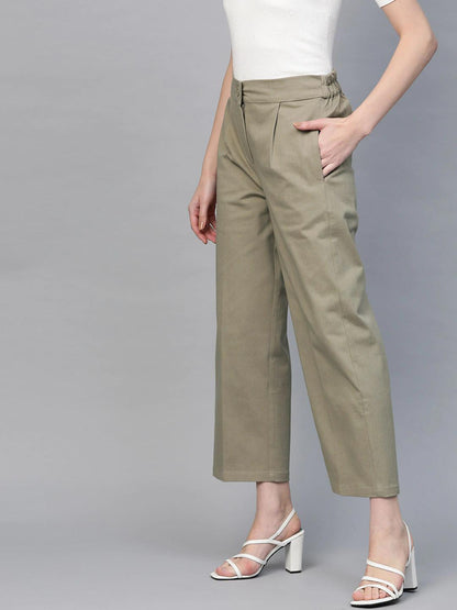 Women's Beige Twill Tapered Pants