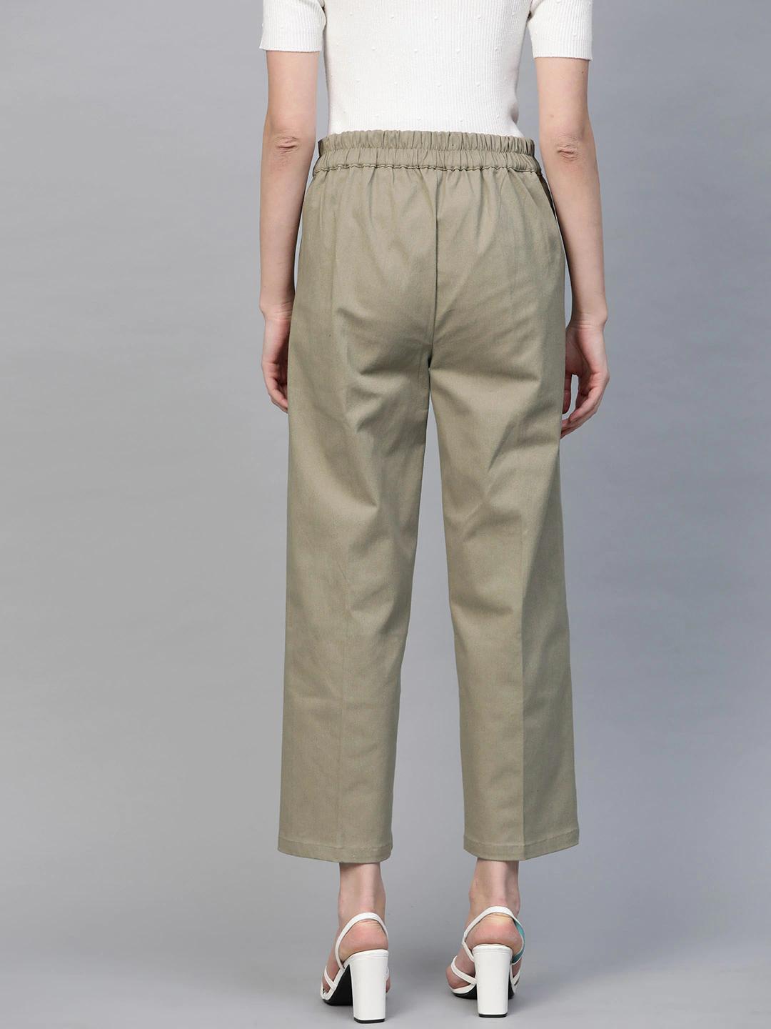 Women's Beige Twill Tapered Pants
