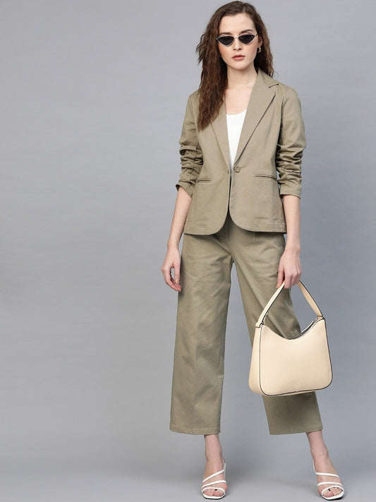 Women's Beige Twill Tapered Pants