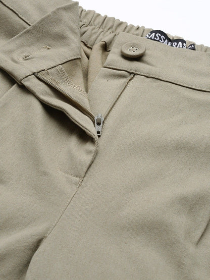 Women's Beige Twill Tapered Pants