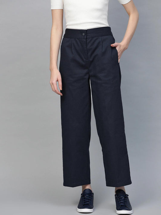Women's Navy Twill Tapered Pants
