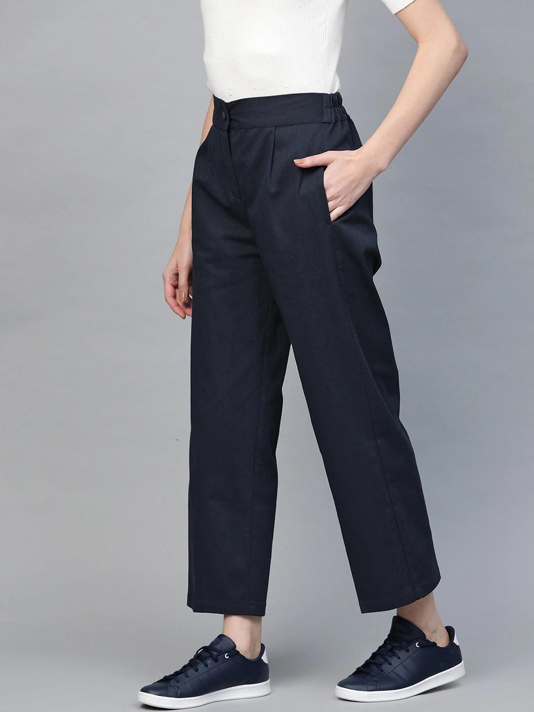 Women's Navy Twill Tapered Pants