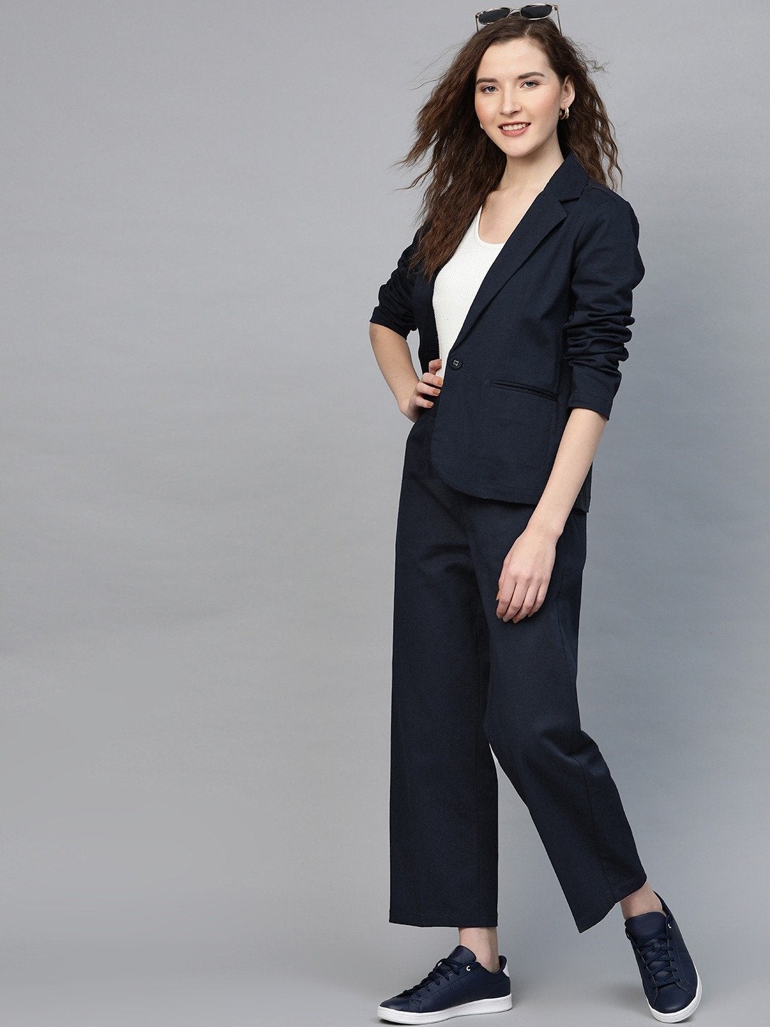 Women's Navy Twill Tapered Pants
