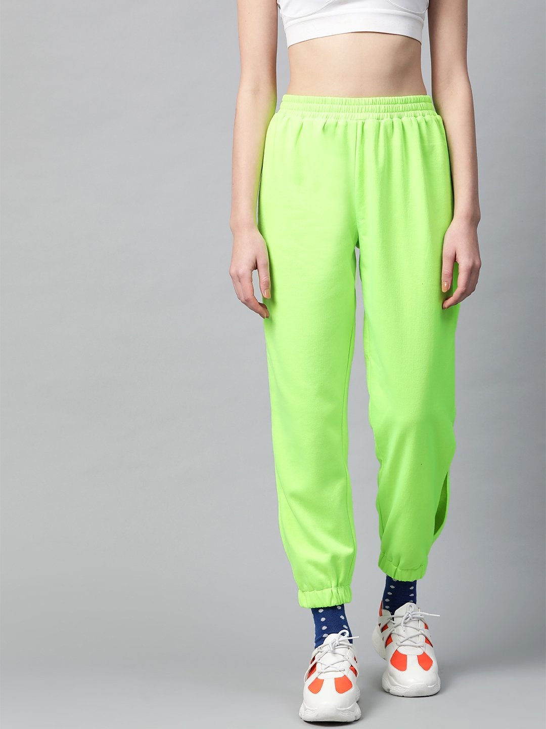 Women's Neon Green Side Slit Fleece Jogger Pants