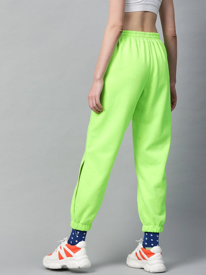 Women's Neon Green Side Slit Fleece Jogger Pants