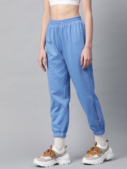 Women's Blue Side Slit Fleece Jogger Pants