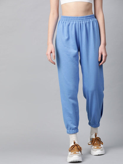 Women's Blue Side Slit Fleece Jogger Pants