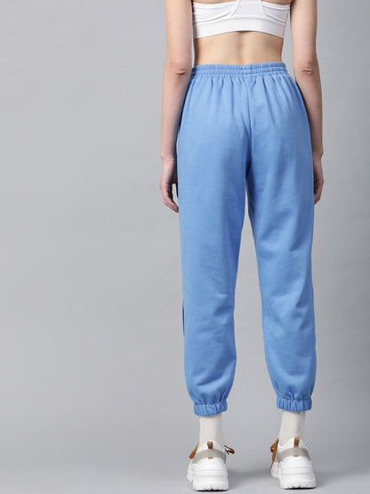 Women's Blue Side Slit Fleece Jogger Pants