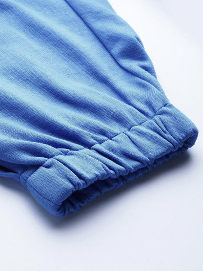 Women's Blue Side Slit Fleece Jogger Pants
