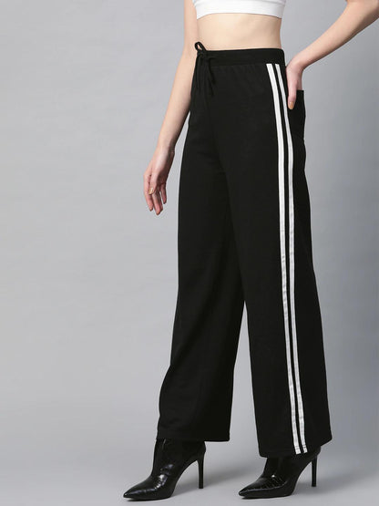 Women's Black Side Tape Flared Sweat Pants