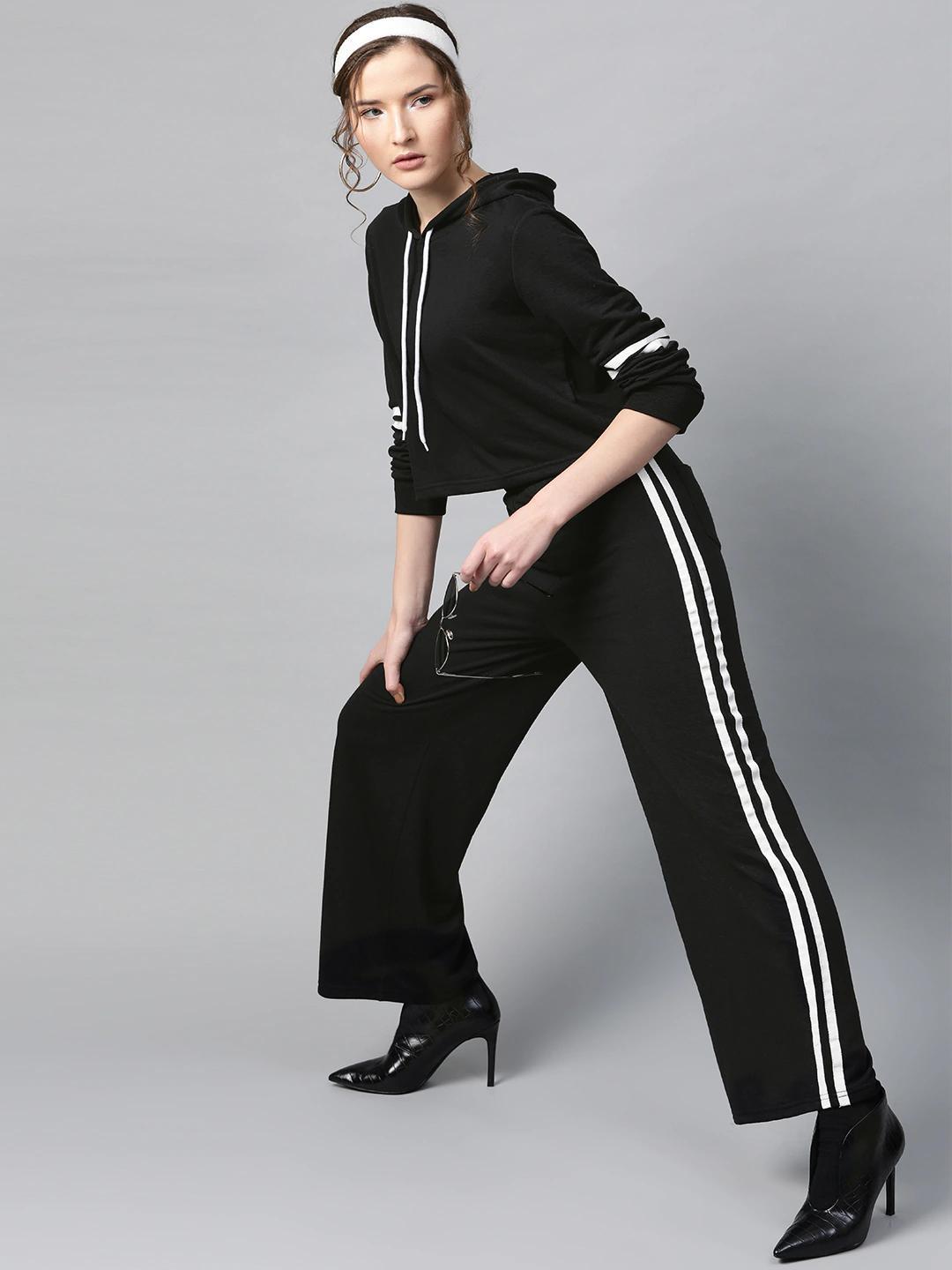 Women's Black Side Tape Flared Sweat Pants