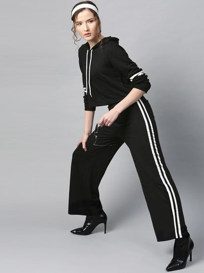 Women's Black Side Tape Flared Sweat Pants